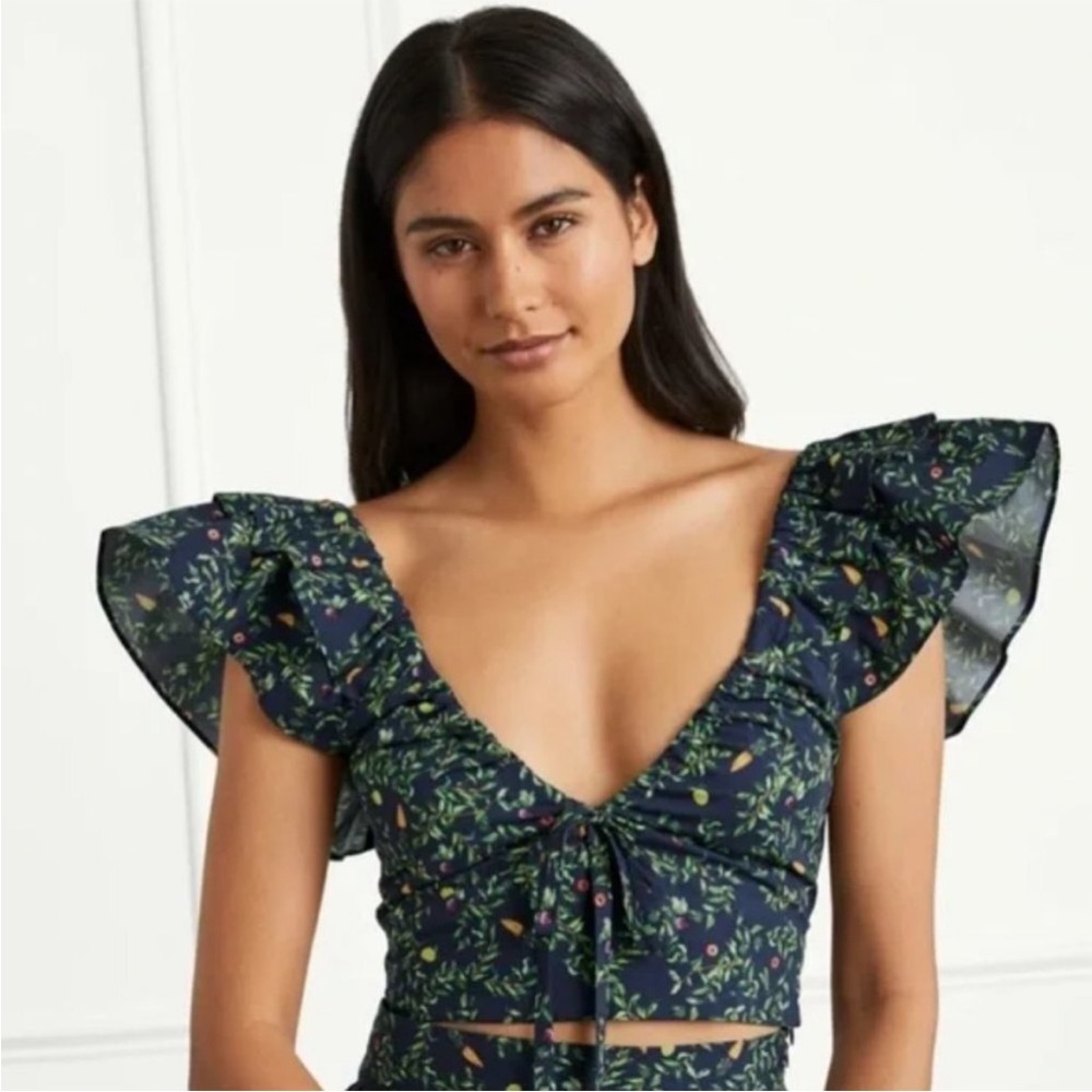 Hill House Alexa Top Navy Blue Floral Crop Blouse 1X